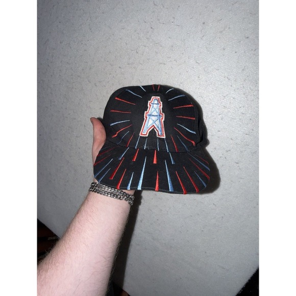 Vintage Houston Oilers AOP Snapback Cap Hat 90s NFL RARE
